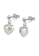 stunning little silver heart yellow baby birthstone earrings
